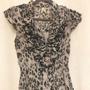 Leopard Print Ruffle Button Down